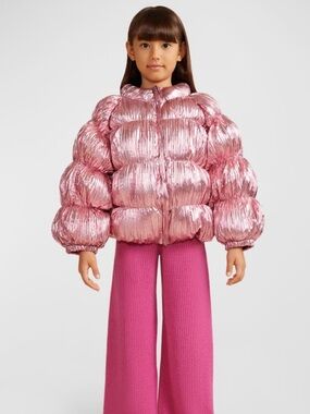 cult gaia Metallic Pink Puff Jacket Girls size 10
